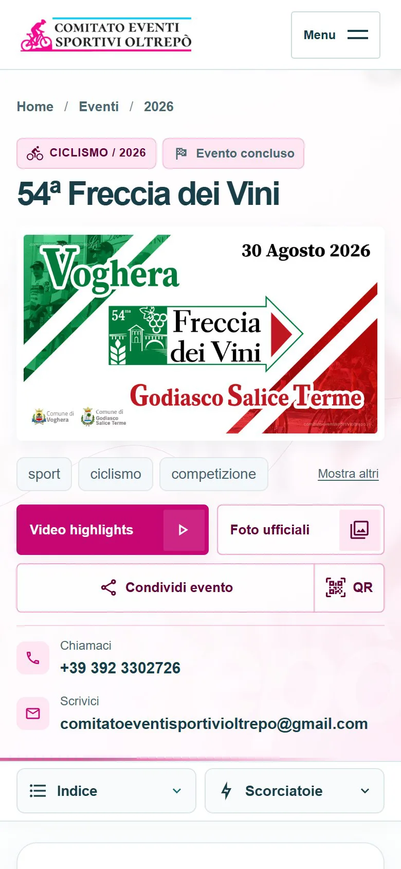 Apertura della pagina evento ridisegnata su mobile (IT, 25/09/2026)