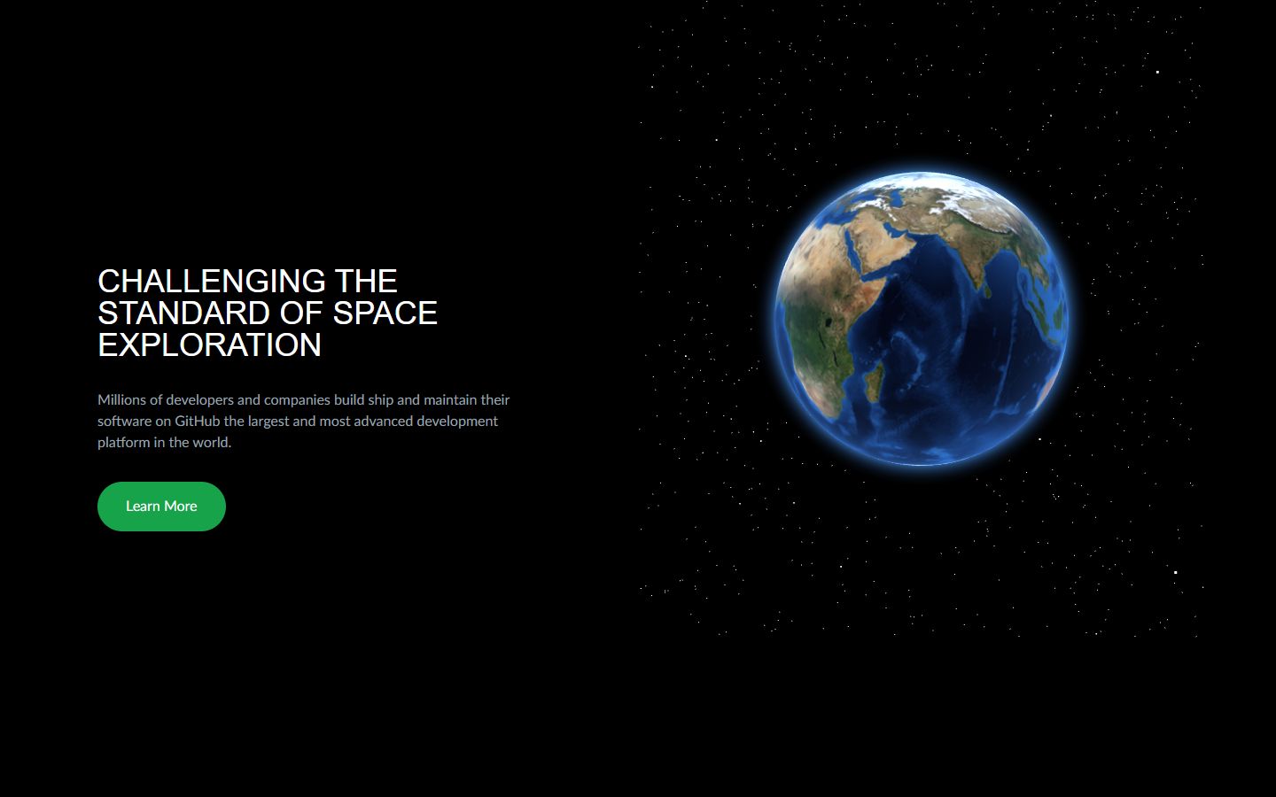 Esercizio three-globe: globo terrestre azzurro con atmosfera e stelle, renderizzato nel browser.